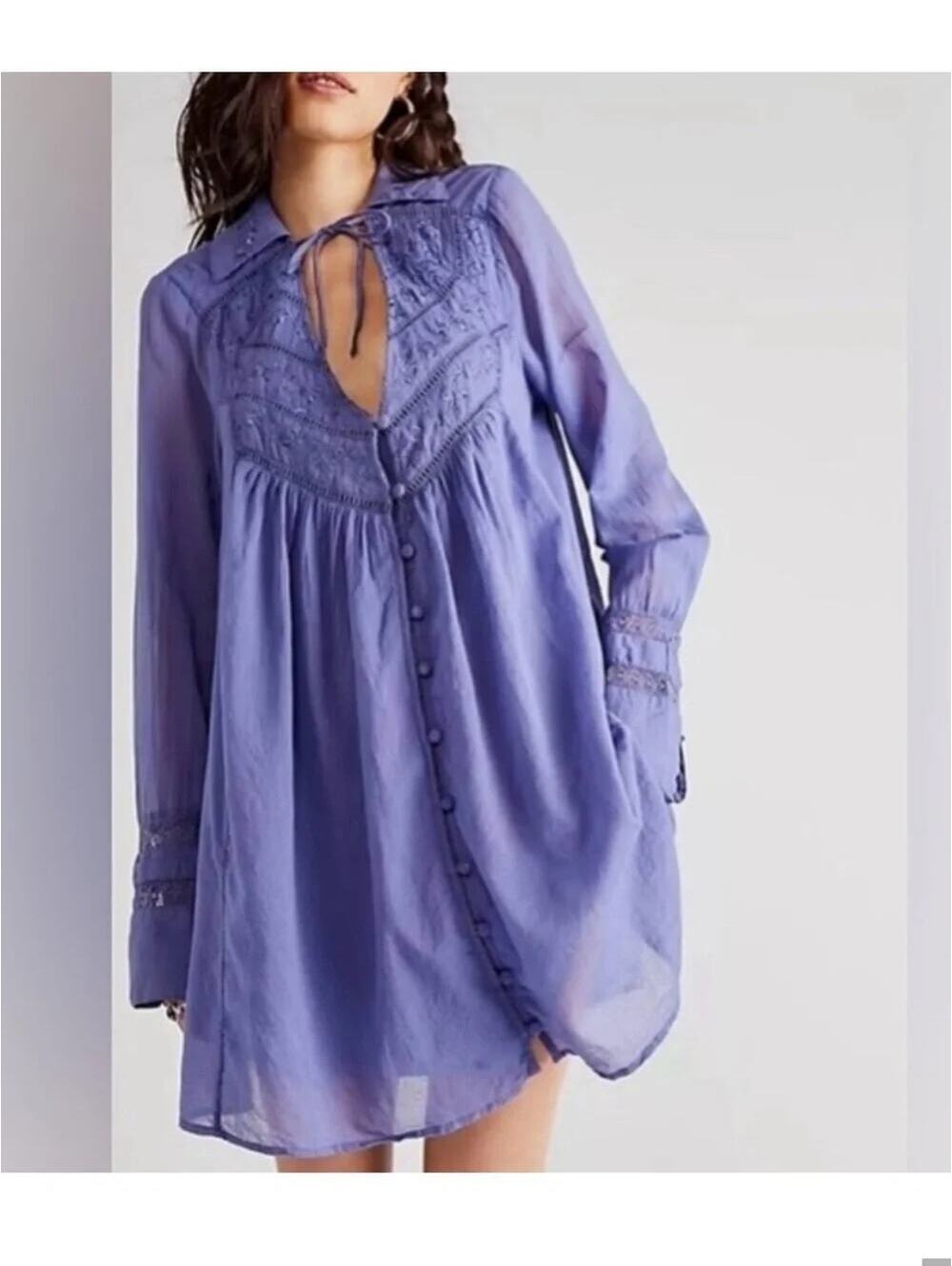 Free People EUC Women's Periwinkle Embroidered Haddie Mini Dress Size M